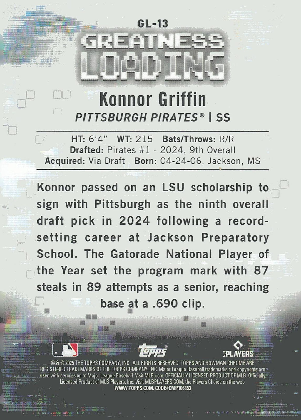 2025 Bowman #GL-13 Konnor Griffin Greatness Loading