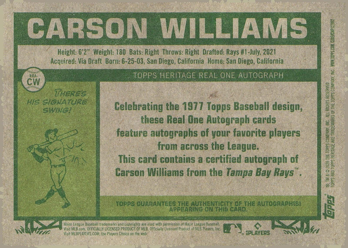 2026 Topps Heritage #ROA-CW Carson Williams Real One Autographs