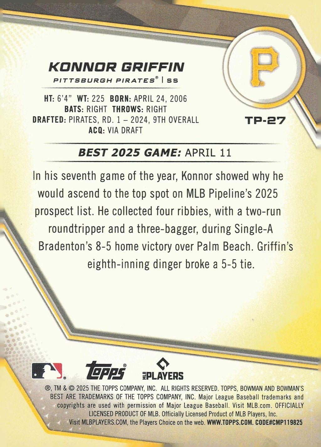 2025 Bowman's Best #TP-27 Konnor Griffin